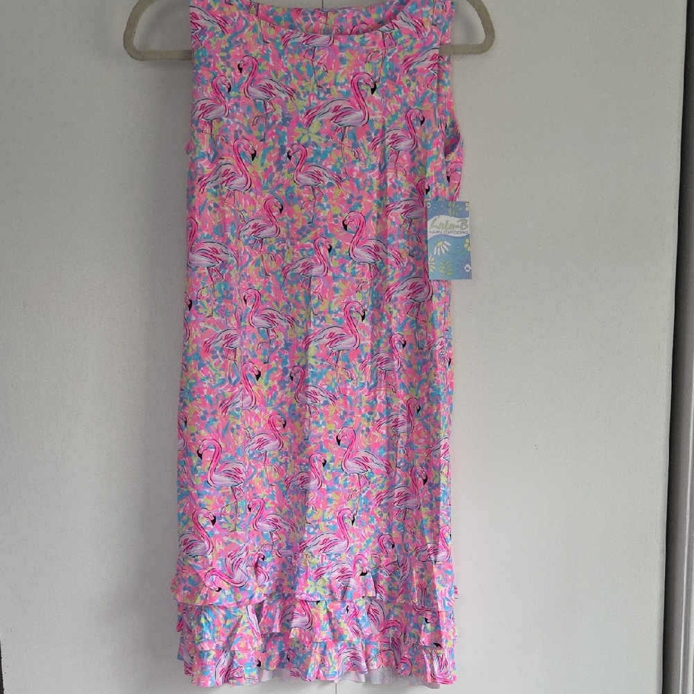 Lulu-B Pink Flamingo Print Midi Dress